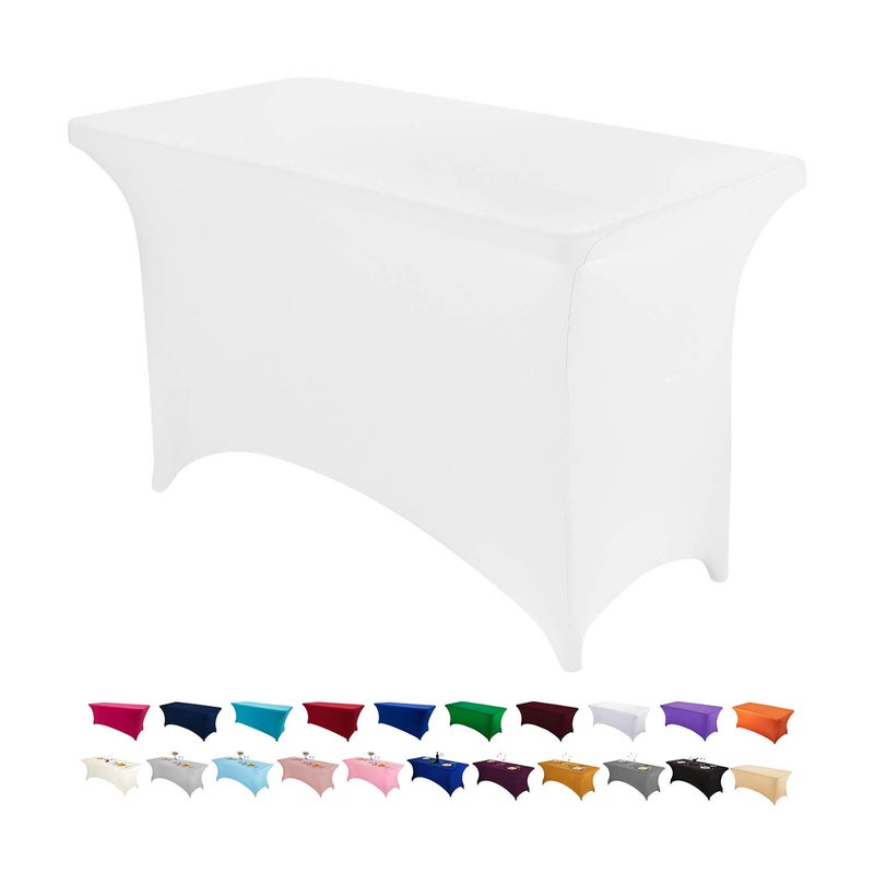 Peomeise 4FT Spandex Table Cover Rectangular Stretch Spandex Tablecloth (White,4FT) - Image 1